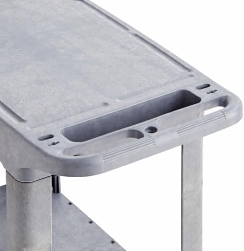 Commercial Gray Heavy Duty 2-Shelf Utility Cart with Flat Top Work Surface and Built-in Tool Compartment, 550lb. Capacity, 5" Casters, 38" x 18 3/4" x 32 1/4" - Perfect for Restaurant, Warehouse - Image 2