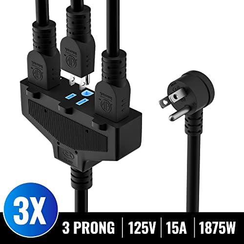 Outdoor Extension Cord 35 Ft with 3 Outlets, 12/3 SJTW 3 Prong Grounded Power Cord, 12 Gauge 12AWG Heavy Duty Power Cable, ETL Listed, 15 Amp 125 V 1875 W-Multiple Outlets for Indoor/Outdoor-Black - Image 2