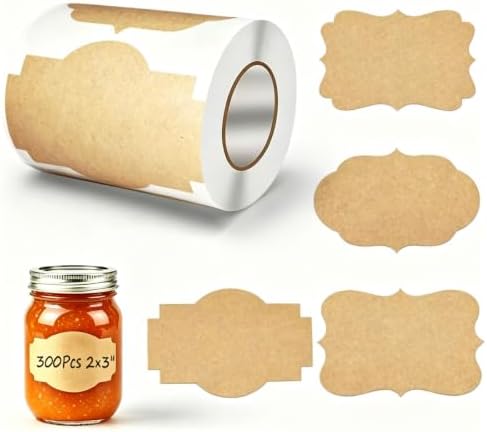 300 Pcs Kraft Label Stickers Writable Gift Labels, 2" x 3" Canning Labels by dmjuncong