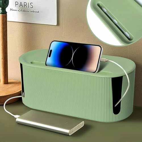 Cable Management Box,Desk Cord Organizer Box with Groove Cover,Plastic Cord Hider Box,Large Cable Box Organizer for Storaging Power Socket/TV/Computer/Router/Games Console Cable (Green) - Image 2