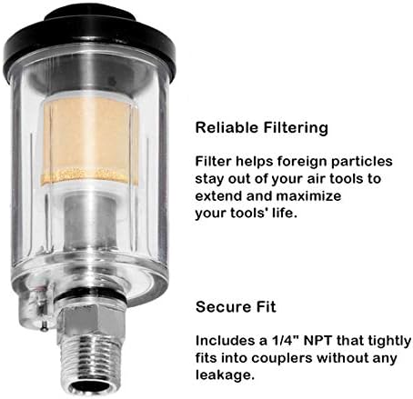 beduan Water Oil Separator Filter, 1/4" NPT Male and Female Thread Spray Gun Filters Air Compressor Fitting Compressed Black（Pack of 2） - Image 2
