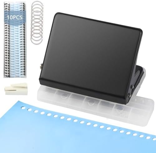 10 Hole Punch Binding Machine for Planner, Metal Binder Machine Kit with 10Pcs Plastic Comb Binding Spines & 30Pcs Loose Leaf Binder Rings, Binder Hole Puncher for A4, A5 and B5 Paper by CAETOUNG