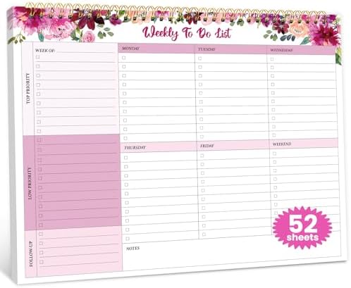Weekly To Do List Notepad with 52 Undated Sheets（8.5"×11"）- Undated Weekly Planner Notepad for Office Desk Accessories and Supplies - Pink Whisper by Zotia