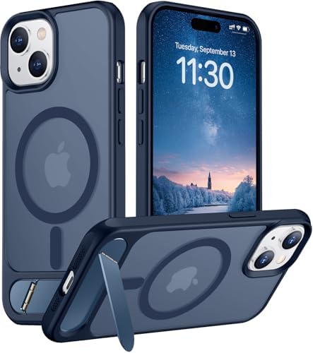 Temdan Magnetic Compatible with iPhone 15 Case, [Built-in Invisible Kickstand][Compatible with MagSafe] [Military Grade Shockproof] Slim Translucent Matte Phone Case for iPhone 15 6.1" by Temdan