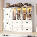 75" Tall Farmhouse 6 Doors Armoire Wardrobe Closet with 3 Drawers and LED,Freestanding Closet Wardrobe Cabinet for Bedroom with Hanging Rod,Wooden Armoire Storage Cabinet(Rustic Off White 6 Doors 2) by Hlivelood