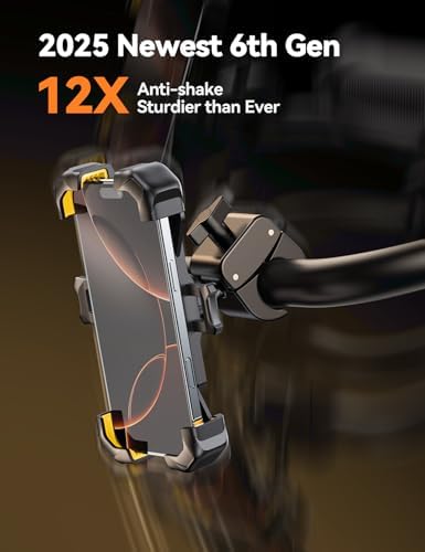JOYROOM Motorcycle Phone Mount, [1s Auto Lock][100mph Military Anti-Shake] Bike Phone Holder for Bicycle, [10s Quick Install] Handlebar Phone Mount, Compatible with iPhone, Samsung, All Phone, Yellow - Image 3