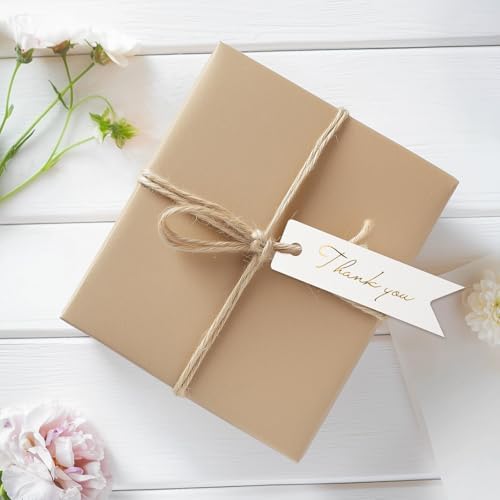 G2PLUS High-end Metallic Gold Thank You Tags, 100PCS 2.8'' x 0.8'' Gift Tags with String for Arts and Crafts,Gift Wrapping (White) - Image 4