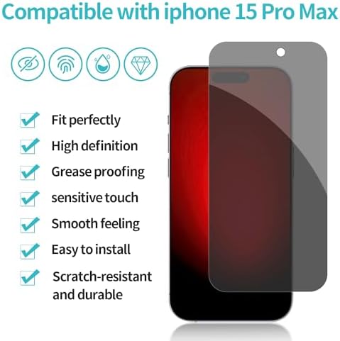 PEHAEL for iPhone 15 Pro Max Privacy Screen Protector+Camera Lens Protector - Image 2