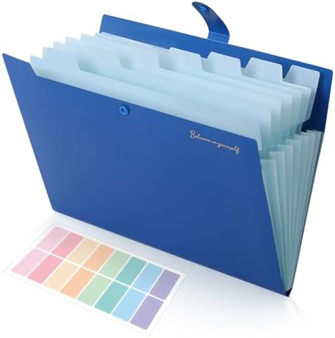 SKYDUE Expanding File Folder, Accordion File Organizer with 8 Pocket, Expandable Document Paper Receipt Holder for School Office Hospital, Letter/A4 Size Blue by SKYDUE