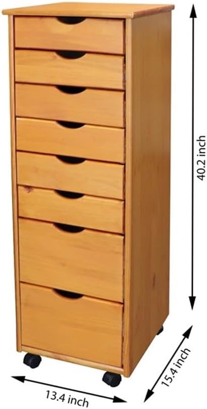 Pemberly Row Modern Solid Wood 6+2 Drawers Roll Utility Cart in Med Pine - Image 3