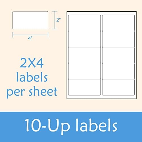 2” x 4” Shipping Labels 2000 Address Labels Printable, White Sticker Label Sheets for Laser Inkjet Printers (10 Labels/Sheet, 200 Sheets) - Image 2