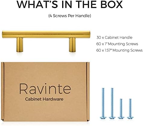 Ravinte Cabinet Handles, Brushed Brass,5" Length,3" Hole Center,30 Pack - Image 6