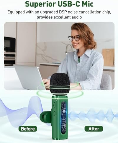 USB C Wireless Lavalier Microphone for iPhone, iPad & Android Phone, Green - Image 3