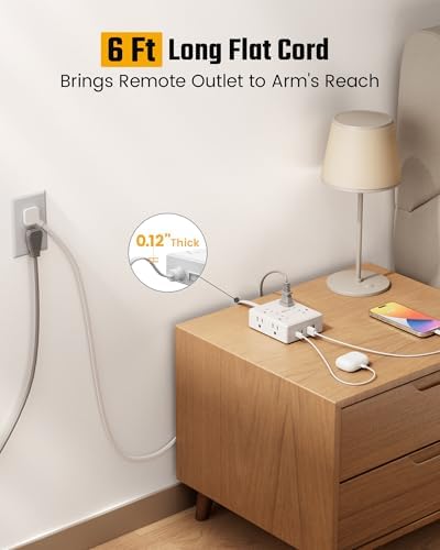 SUPERDANNY Extension Cord,Flat Plug Surge Protector Power Strip,6Ft - Image 2