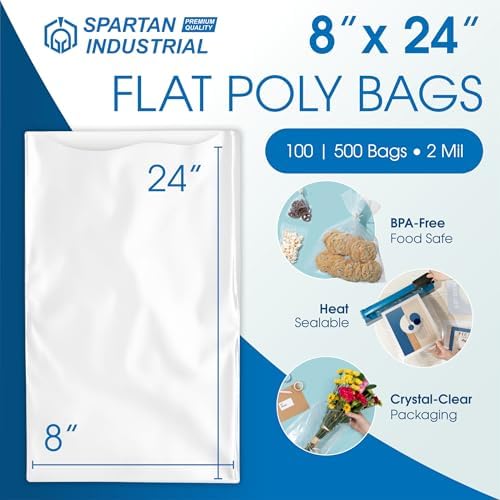 8" X 24" Open-End Flat Poly Bags (100 Count) - 2 Mil Clear Food Gift Bags - Image 2