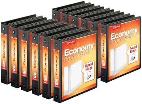 Cardinal Economy 3-Ring Binders, 1.5", Round Rings, Holds 350 Sheets, ClearVue Presentation View, Non-Stick, Black, Carton of 12 (90630) by TOPSProducts