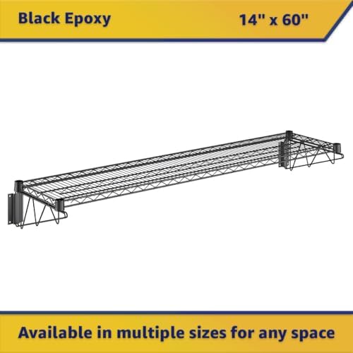 14" x 60" Wire Black Epoxy Wall Mount Shelf, Commercial Fixed Wall Mount Rack, NSF, Metal Floating Shelving for Kitchen, Stock Rooms, Home and Hotel - Image 4