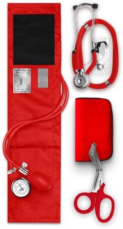 ASA TECHMED Nurse EMT Starter Pack Stethoscope, Blood Pressure Monitor and Trauma 7.5" EMT Shear Ideal Gift for Nurses, Medical Students, Firefighters, Police and Personal Use (Red) Standard by ASATECHMED