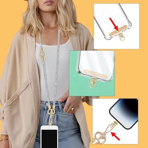 Crystal Phone Strap Crossbody and Wrist Lanyard, Anti Theft Layered & Wrist Strap Cell Phone Neck for Women - Image 4