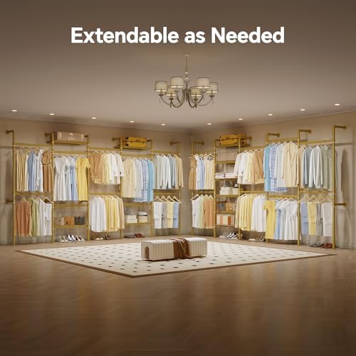 Higeego W5 Industrial Pipe Clothes Rack, Heavy Duty Clothing Rack, Gold - Image 3
