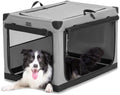 PETSFIT 36" Soft Portable Dog Crate – Patented Spiral Sturdy Frame, Collapsible Travel Kennel for Medium & Large Dogs, 3 Mesh Door, Lockable Zippers, Indoor & Car Use Gray by Petsfit
