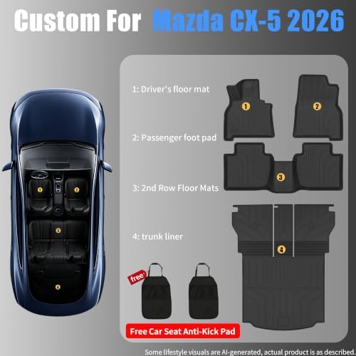 Floor Mats & Cargo Liners Replacement for Mazda CX-5 (2017-2026 cx-5, Trunk Liner) (2026 cx-5, Foot Mat Set) - Image 5