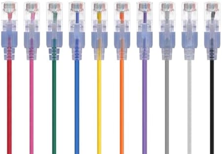 Monoprice Cat6A Ethernet Patch Cable - 10-Pack, Snagless RJ45, 550Mhz, 10G, UTP, Pure Bare Copper Wire, 30AWG, 14 Feet, 10-Color - SlimRun Series by Monoprice