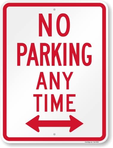 SmartSign 24 x 18 inch “No Parking Any Time” Metal Sign with Bidirectional Arrow, 80 mil Laminated Rustproof Aluminum, Red and White, Made in USA by SmartSign