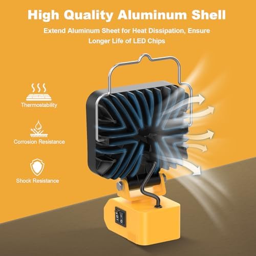 54W LED Work Light for Dewalt 20V Battery, 7600LM Cordless Work Light Dual Switch Battery Protection, Portable Flood Light with USB & Type C Charger Port for Workshop, Camping, Outdoor - Image 6