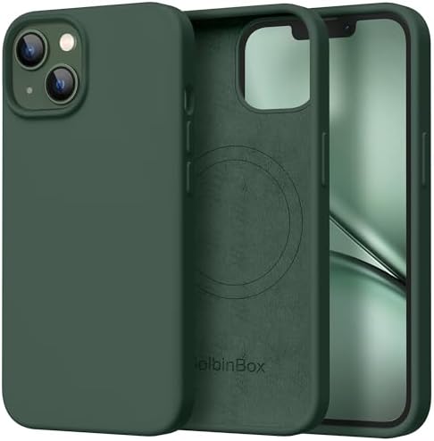 GolbinBox Magnetic for iPhone 13/14 Case, Silicone Cover, Dark Green by GolbinBox
