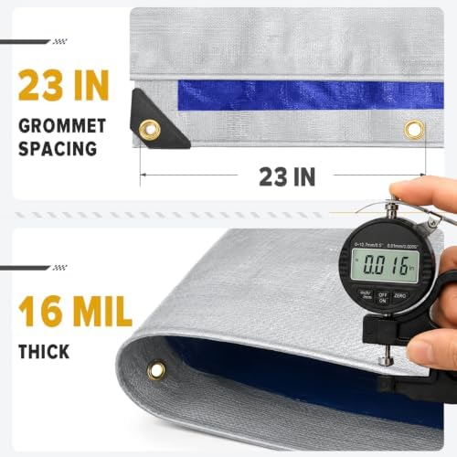 Kesfitt 16 Mil Heavy Duty Waterproof Tarp, 8x10 FT, Silver & Blue - Image 2