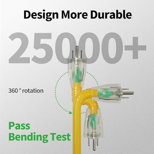 POWGRN 6 Ft 10AWG Outdoor Extension Cord, Yellow - Image 3