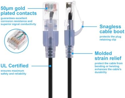Monoprice Cat6A Ethernet Patch Cable -Snagless RJ45, 550Mhz, 10G, UTP, Pure Bare Copper Wire, 30AWG,Black - SlimRun Series, 20 Feet (Pack of 12) - Image 3