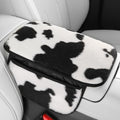 Car Armrest Cover Pad, Leopard Car Center Console Cover,Fluffy Car Arm Rest Cover Cushion with 2 Storage Bags,Interior Accessoires for Most Vehicles (Black/White Cow) by SmeytaCarAccessoriesSupply