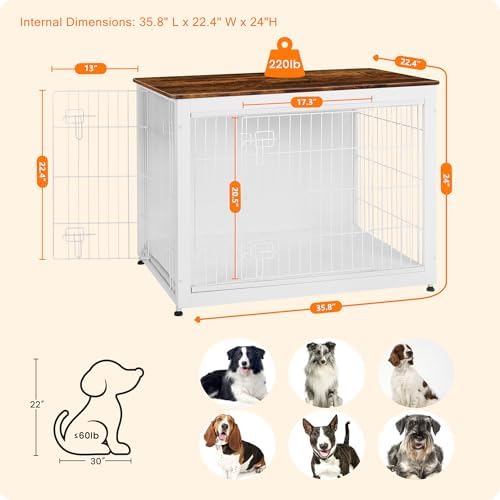 DWANTON 38.5" XL Dog Crate Furniture with Cushion, Large Dog Kennel Indoor - Image 3