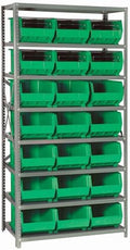 Quantum Storage Systems QSBU-255GN Giant Open Hopper Steel Shelving System, 18" D x 36" W x 75" H, with 8 Shelves and 21 QUS255 Bins, Green by QuantumStorageSystems