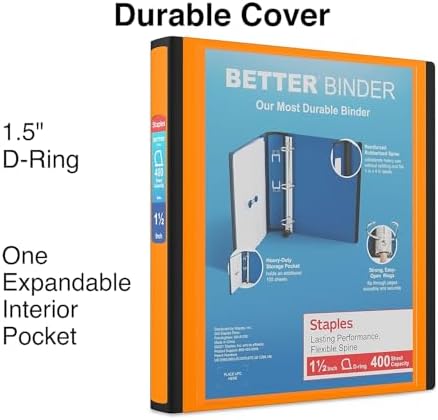 Staples Better Binder, 1.5 Inch D-Ring, Orange, 400 Sheets, 3-Pack - Image 2