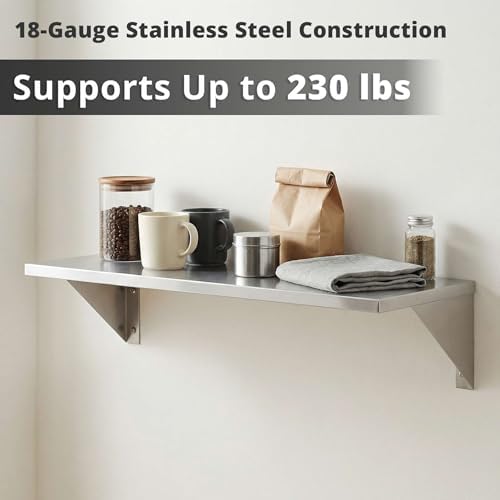 8" x 24" Small Stainless Steel Wall Shelf, Heavy Duty Storage Rack for Kitchen, Bathroom, Garage - Image 3