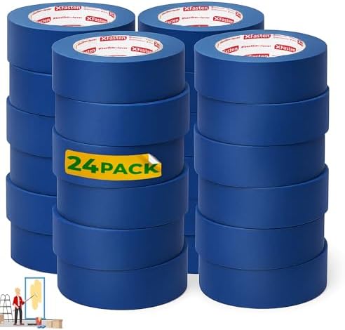 XFasten Blue Painter's Tape, 2 Inch x 60 Yards (24-Pack) Blue Painters Masking Tape Bulk - Sharp Edge Line Technology, Produces Sharp Lines | Residue-Free and Artisan Grade Wall Trim Tape by XFasten