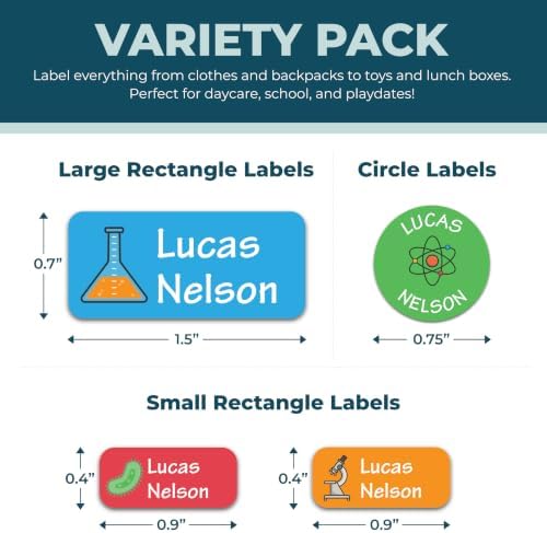 Bunny Badges Personalized Name Labels for Kids (70 Labels) - Custom Waterproof Name Stickers for Daycare, Clothing Tags, Water Bottles, Lunch Boxes and School Supplies (Science) - Image 2