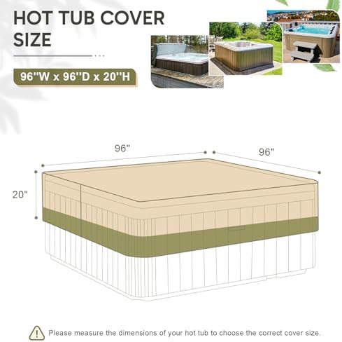 COWVIE Square Hot Tub Cover for 6-8 Person Spa and Inflatable Hot Tub, 600D Waterproof Oxford Cover Replacement with Storage and Zipper, 96''W x 96''D x 20''H - Image 2