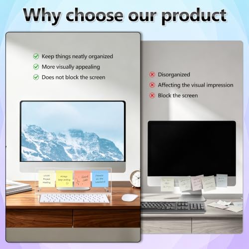 Acrylic Monitor Memo Board Holder 14"x5", Space-Saving Under Monitor Sticky Note Holder for Computer, Movable & Reusable Message Board, Workspace Organizers Home Office Desk Accessories Desktop Decor - Image 3