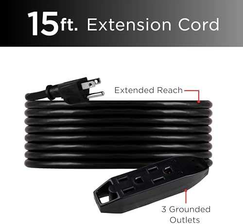 UltraPro 15 Ft Indoor Extension Cord 3 Outlet Power Strip Long Extension - Image 2