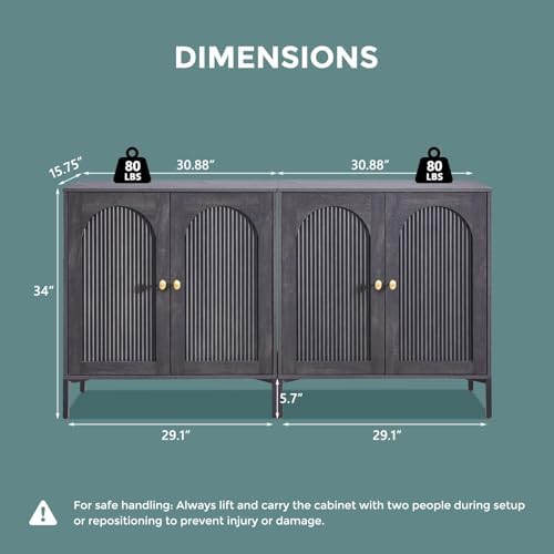 IFGET 61.75" W Modern Arch Sideboard Buffet Cabinet with Storage, Dark Grey - Image 2
