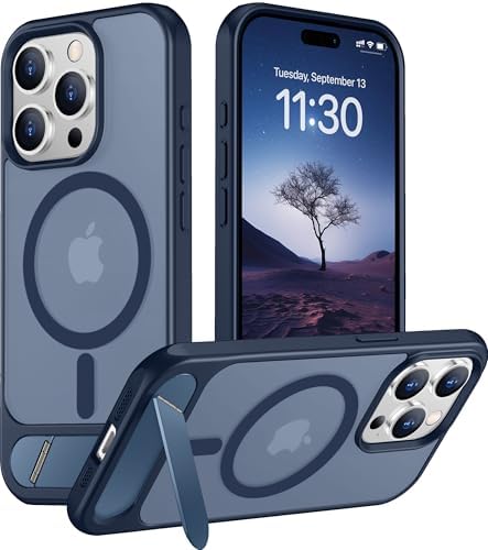 Temdan Magnetic Compatible with iPhone 15 Pro Max Case, [Built-in Invisible Kickstand][Compatible with MagSafe] [Military Grade Shockproof] Slim Translucent Matte Phone Case for iPhone 15 Pro Max 6.7" by Temdan