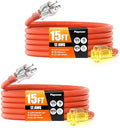 12/3 Gauge Outdoor Extension Cord 15 FT Heavy Duty Waterproof Orange（2pack） by Unknown
