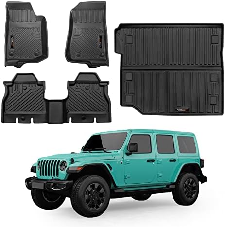 Custom Fit Floor Mats & Cargo Liner Compatible for 2018-2025 2026 Jeep Wrangler JL 4 Door Accessories All Weather TPE Rubber Black (Not Fit JK or 4XE) by Jdeymat