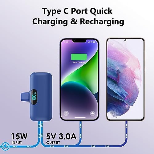 Mini Portable Charger for iPhone,Upgraded 5000mAh PD Fast Charging Battery Pack,LCD Display Cute Power Bank Portable Phone Charger for iPhone 14/14 Pro Max/13/13 Pro/12 Pro/11/XS/XR/X/8/7/6-Deep Blue - Image 6
