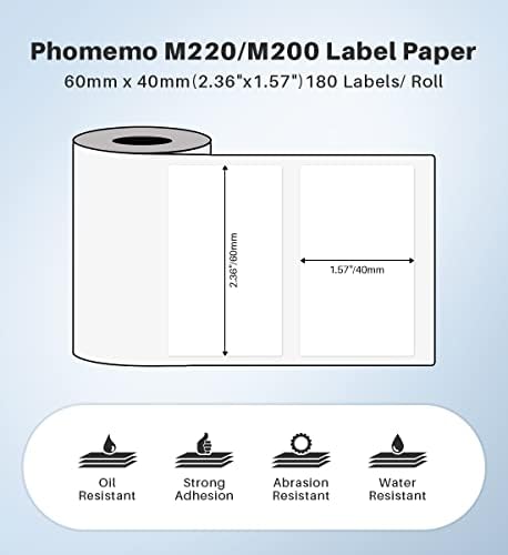 Phomemo Labels, 2.36'' x 1.57'' Self-Adhesive Sticker, Multipurpose Thermal Label for M220 M250 M260 M221 M200 Printer,for Barcode, Name, Jar, Tag, Address, Gift, Box and More Labeling,180 Pcs - Image 2