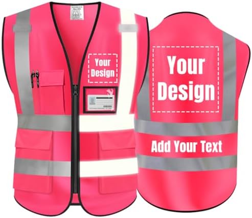 High Visibility Safety Vest Customize Your Logo Protective Workwear 5 Pockets Outdoor Work Vest (2XL, Pink) by YOWESHOP
